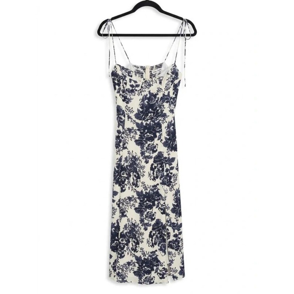 Reformation Juliette Linen Dress – Navy Floral / Toile Print – Size 6